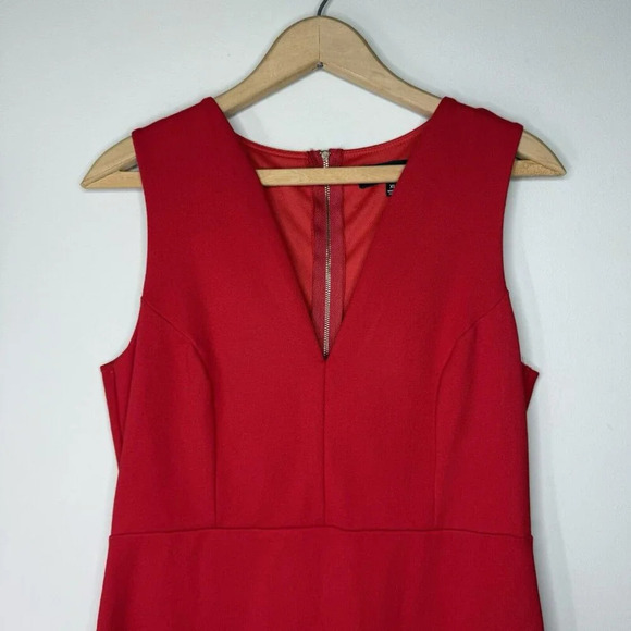 Lulus Sheath Red Pencil Dress Sz XL Full Zip Back V-neck Knee Length Midi - Picture 2 of 7